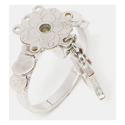 Dior Bague Enamel Crystal Silver Tone Charm Ring Size