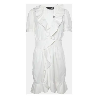 Love Moschino White Cotton Ruffle Detail Knee Length Dress