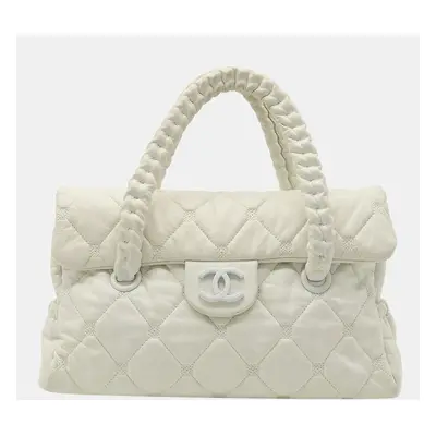 Chanel White Lambskin Leather Woven CC Shoulder Bag