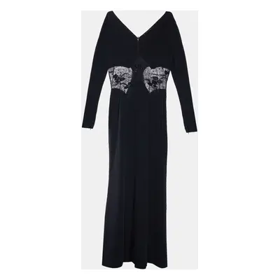 Roberto Cavalli Black Crepe & Embellished Lace Gown