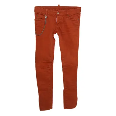 Dsquared2 Rust Orange Denim Chain Detail Slim Fit Jeans