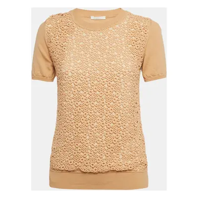 Chloe Beige Lace and Wool Short Sleeve Sweatshirt