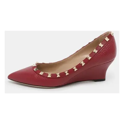 Valentino Burgundy Leather Rockstud Wedge Pumps Size