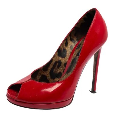 Dolce & Gabbana Red Patent Leather Peep-Toe Platform Pumps Size 36.5