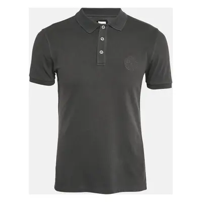 Armani Collezioni Grey Logo Embroidered Cotton Pique Polo T-Shirt