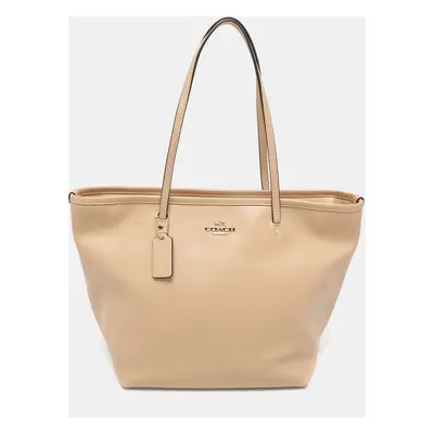 Coach Beige Leather Street Top Zip Tote