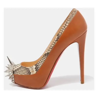 Christian Louboutin Brown Python and Leather Asteriod Spiked Pumps Size 37.5