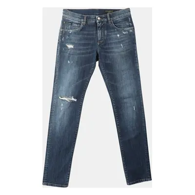 Dolce & Gabbana Blue Denim Skinny Ripped Jeans