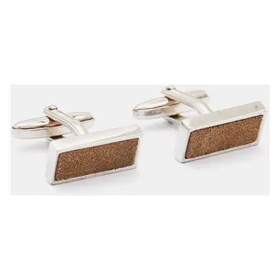 Hugo Boss Suede Silver Tone Cufflinks