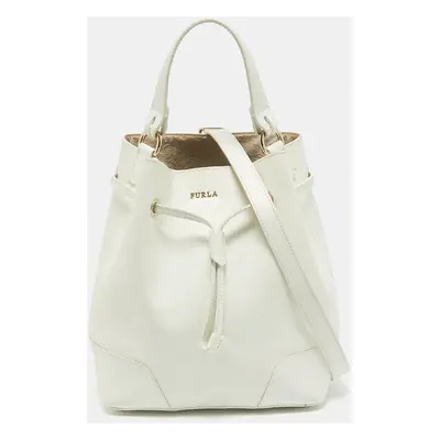 Furla White Leather Stacy Drawstring Bucket Bag