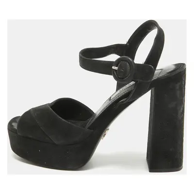 Prada Black Suede Platform Ankle Strap Sandals Size 35.5