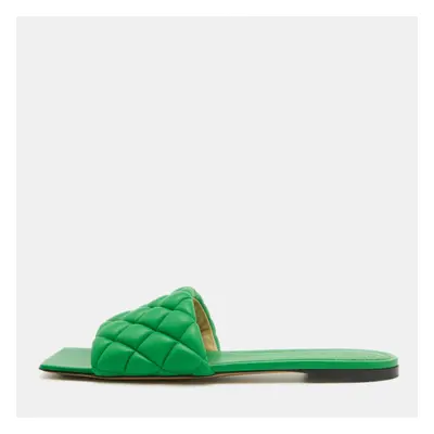 Bottega Veneta Green Quilted Leather Flat Slides Size