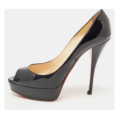 Christian Louboutin Black Patent Leather Troca Peep Toe Platform Pumps Size 39.5