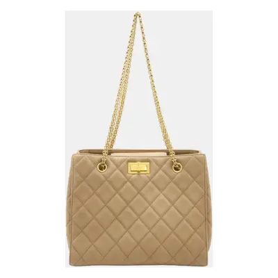 Chanel Beige Caviar Skin Leather 2.55 Chain Tote Bag