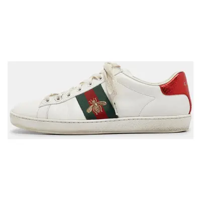 Gucci White Leather Web Ace Lace Up Sneakers Size 37.5