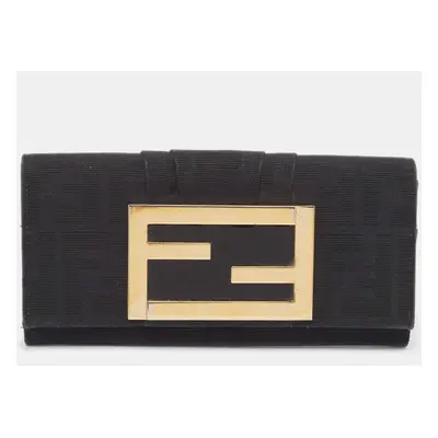 Fendi Black Zucca Canvas and Patent Leather Mia Continental Wallet