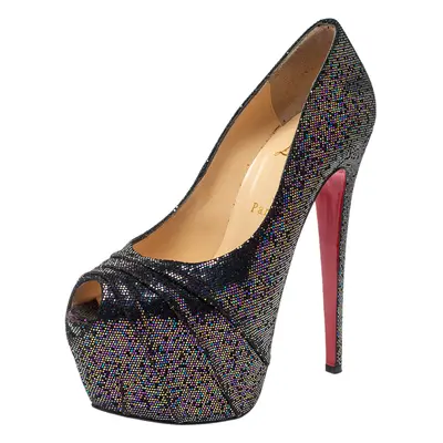 Christian Louboutin Black Glitter Fabric Drapesse Spotlight Pumps Size