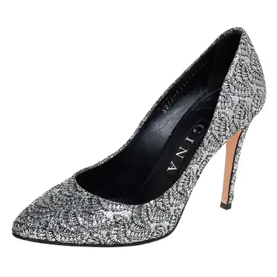 Gina Metallic Silver Lurex And Glitter Slip On Pumps Size 38.5