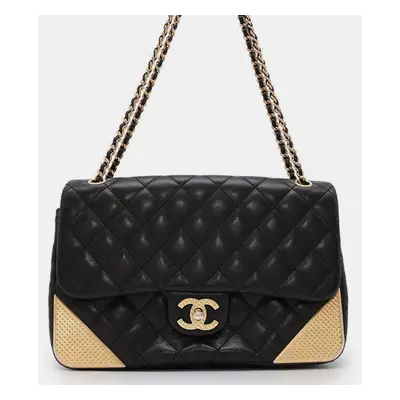 Chanel Black Lambskin Matelasse Single Flap Chain Shoulder Bag