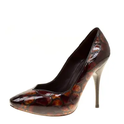 Alexander McQueen Two Tone Brown Tortoise Shell Embossed Patent Leather Pumps Size