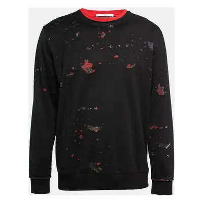 Givenchy Black Distressed Cotton Crewneck Sweatshirt