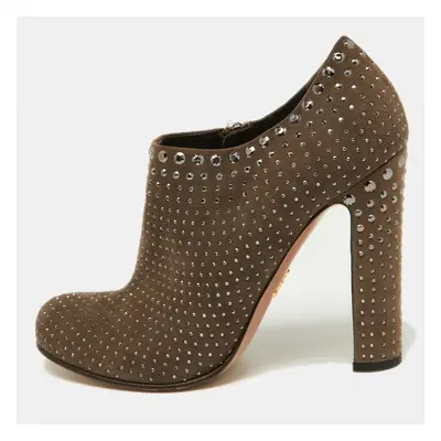 Prada Brown Studded Suede Ankle Booties Size