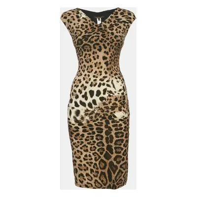 Roberto Cavalli Brown Animal Print Jersey Bodycon Short Dress