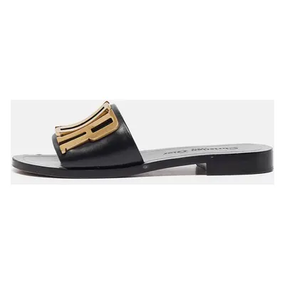 Dior Black Leather Dior Evolution Flat Slides Size