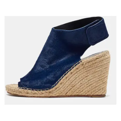 Celine Blue Calf Hair Open Toe Espadrille Wedge Sandals Size