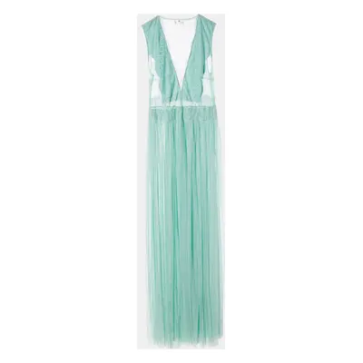 Elisabetta Franchi Mint Green Lace & Tulle Sleeveless Gown