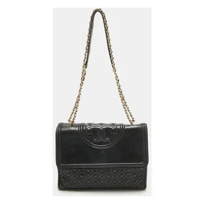 Tory Burch Black Quilted Leather Fleming Shoulder Bag