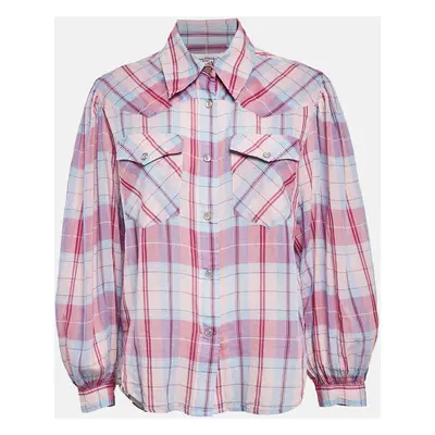 Isabel Marant Etoile Pink Plaid Cotton Puff Sleeve Bethany Shirt