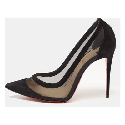 Christian Louboutin Black Suede and Mesh Galativi Strass Pumps Size