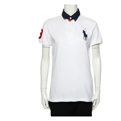 Ralph Lauren White Cotton Pique Contrast Collar Detail Polo T-Shirt