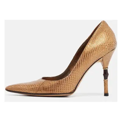 Gucci Metallic Gold Snakeskin Bamboo Heel Pumps Size