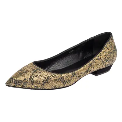 Giuseppe Zanotti Metallic Gold Textile Fabric Ballet Flats Size