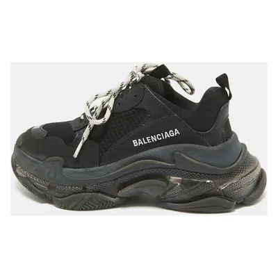 Balenciaga Black Faux Leather and Mesh Triple Clear Sole Sneakers Size