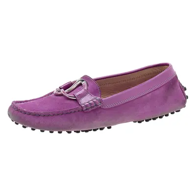 Tod's Purple Suede And Patent Leather Trim Embellished Slip On Loafers Size