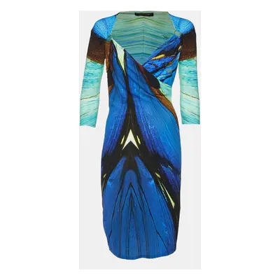 Roberto Cavalli Blue/Multicolor Printed Jersey Short Dress