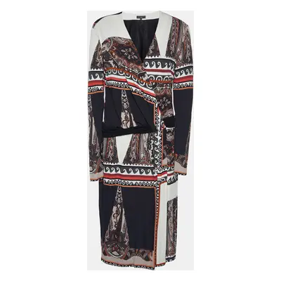 Etro Black Paisley Print Jersey Faux Wrap Midi Dress