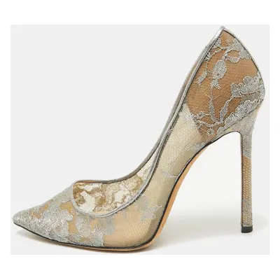 Jimmy Choo Metallic Grey Lace Romy Pumps Size