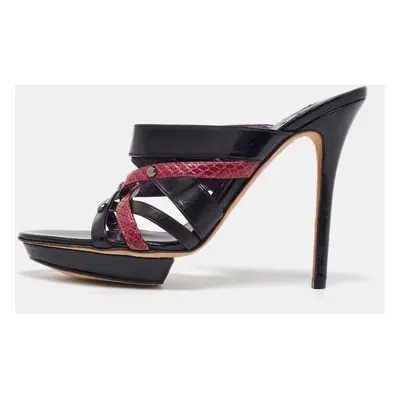 Gina Black/Maroon Leather and Snakeskin Strappy Platform Sandals Size