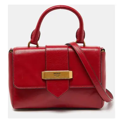 Dkny Red Leather Metal Logo Flap Top Handle Bag