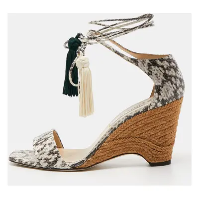 Jimmy Choo Brown/Cream Python Leather Wedge Sandals Size 40.5