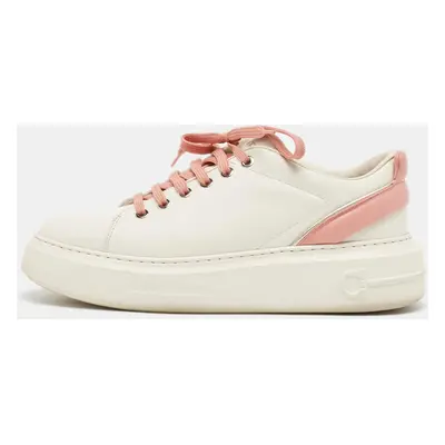 Salvatore Ferragamo Off White/Pink Leather Low Top Sneakers Size 38.5