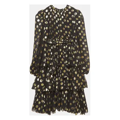 Dolce & Gabbana Black/Metallic Polka-Dot Chiffon Tiered Dress (9-10 Yrs)