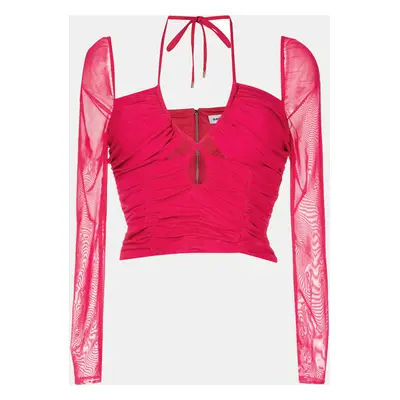 Self-Portrait Fuchsia Pink Jersey Ruched Cut-Out Top