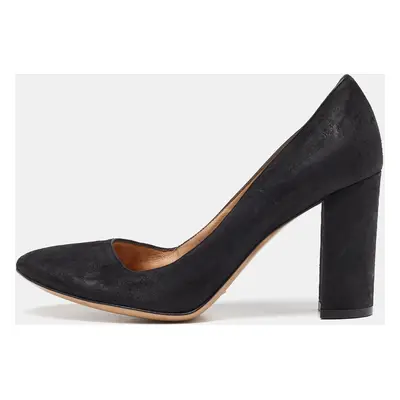 Gianvito Rossi Black Nubuck Leather Block Heel Pumps Size 37.5