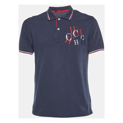 CH Carolina Herrera Navy Blue Logo Embroidered Cotton Polo T-Shirt