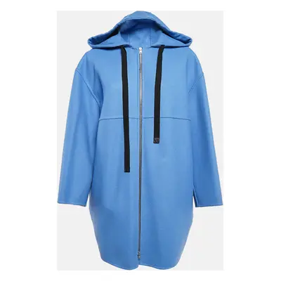 Marni Blue Wool Felt Zip Up Hooded Coat